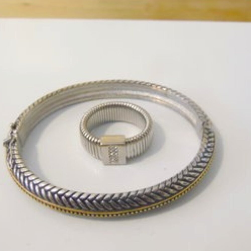 Emma Skye Stainless steel Bangle and Crystal Stretch Ring 9-12